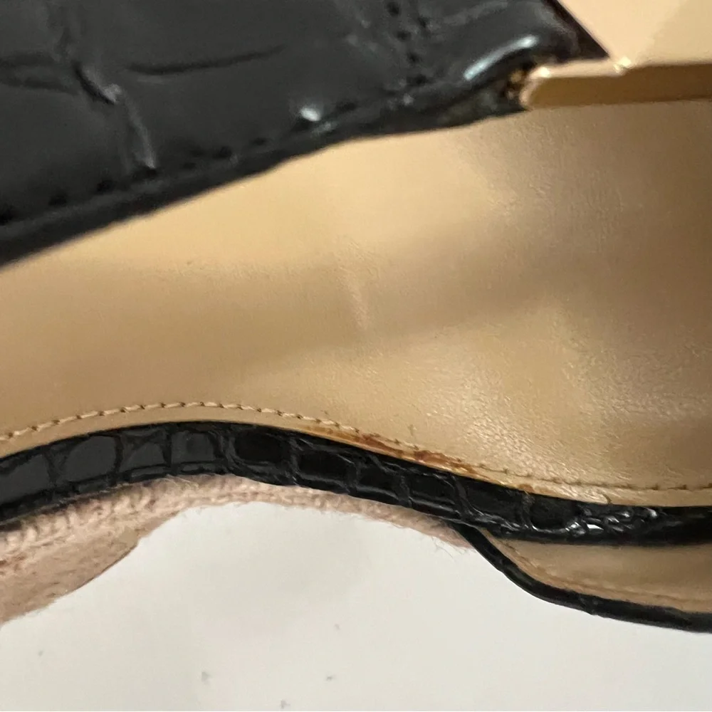 Michael Kors Fanning Espadrille Wedge Shoes Women’s Sz 8 Black Faux Leather Jute
